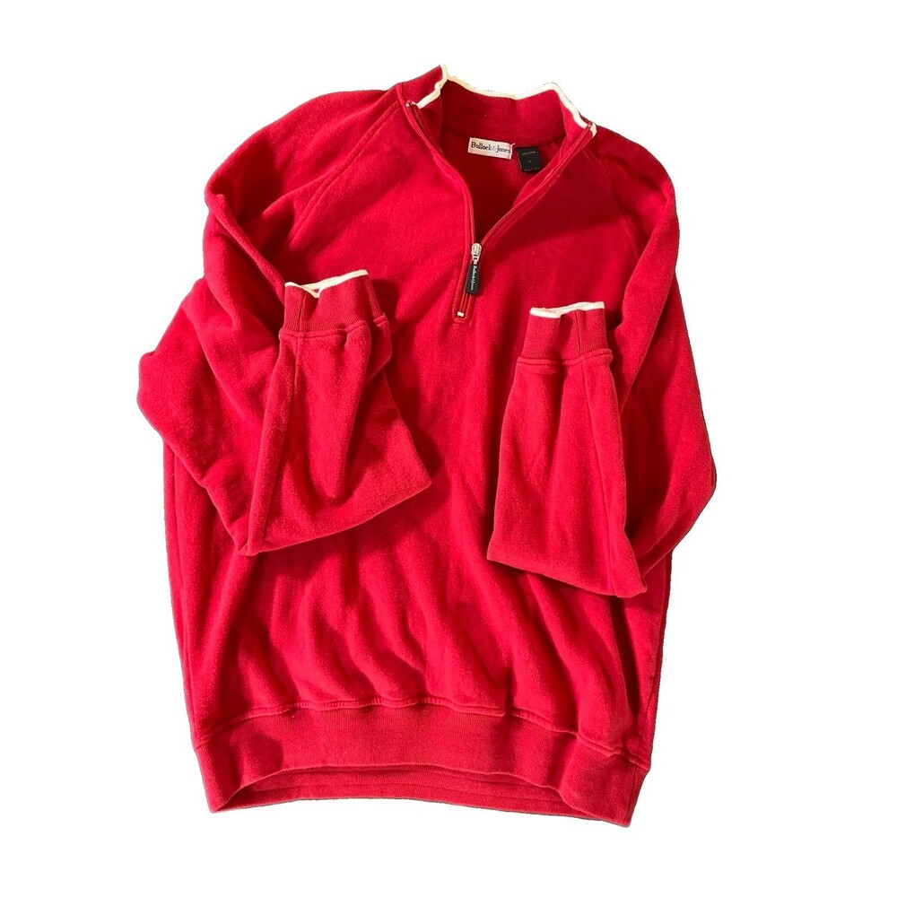 Men’s Bullock & Jones L Q Zip Sweatshirt Red Pullover Red White Cotton